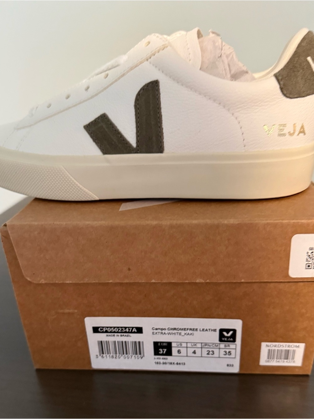 Veja Campo Leather Sneaker in White with Gray V